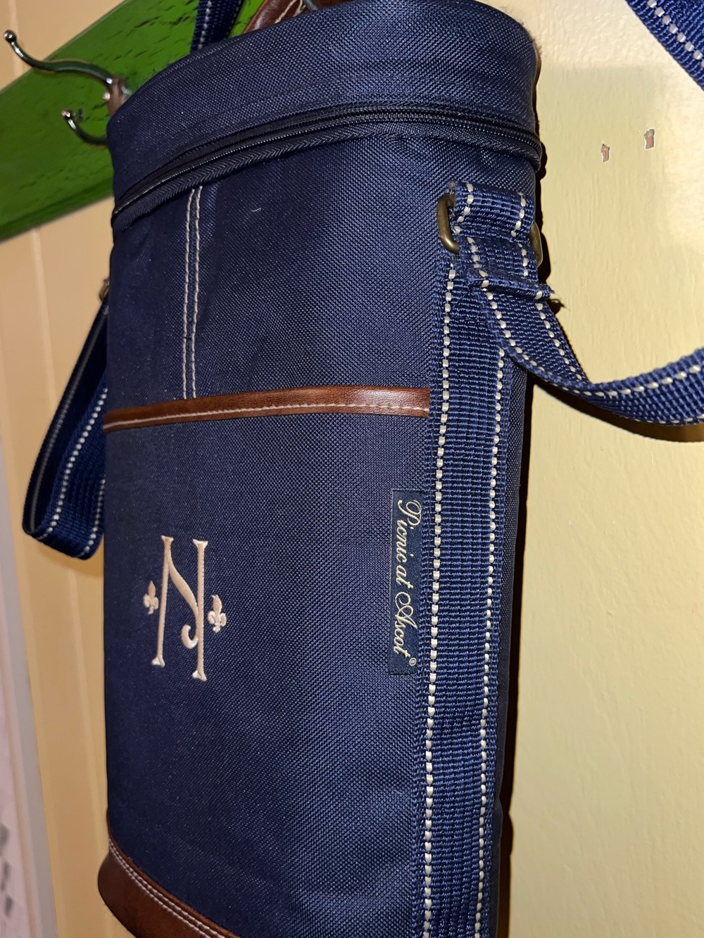 Picnic at Ascot Navy Blue Personalized Insulated Zipper Two Bottle Wine Cooler - Picture 2 of 11